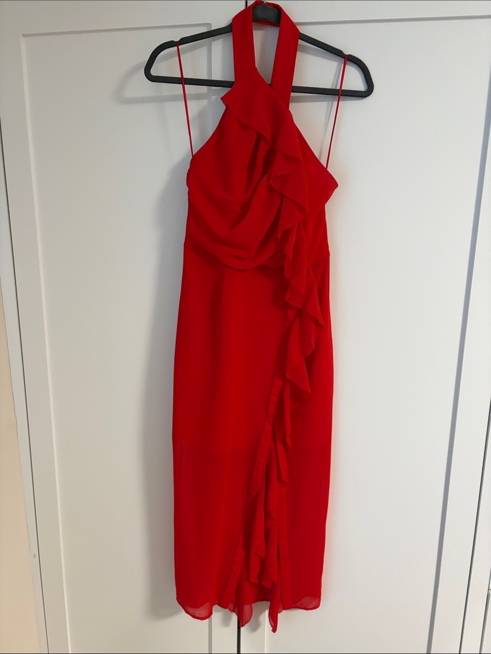 C/MEO collective red halter ruffle dress - size s
